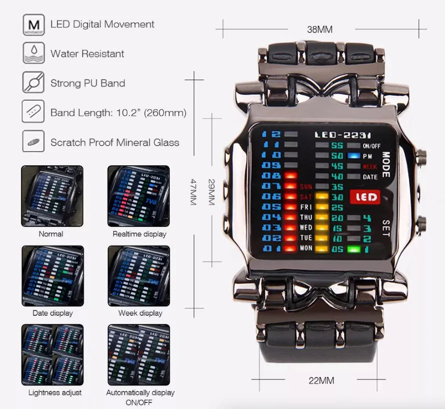 Luxury Men's Watch LED Sports Date Digital Bracelet Waterproof Quartz Wristwatch