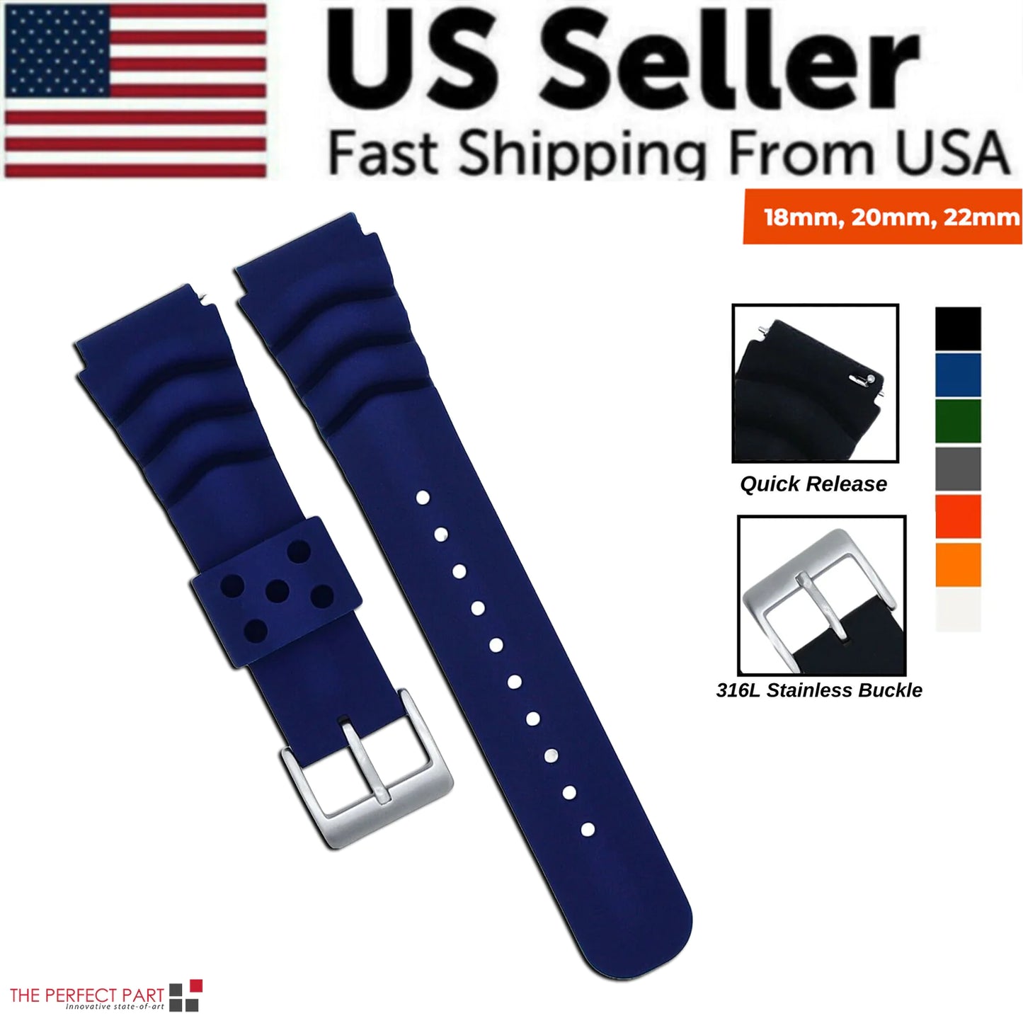 18mm 20mm 22mm Soft Silicone Watch Band Divers Replacement Strap Quick Release