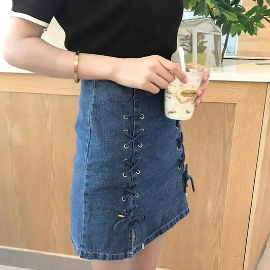 Denim Lace-Up Skirt For Women