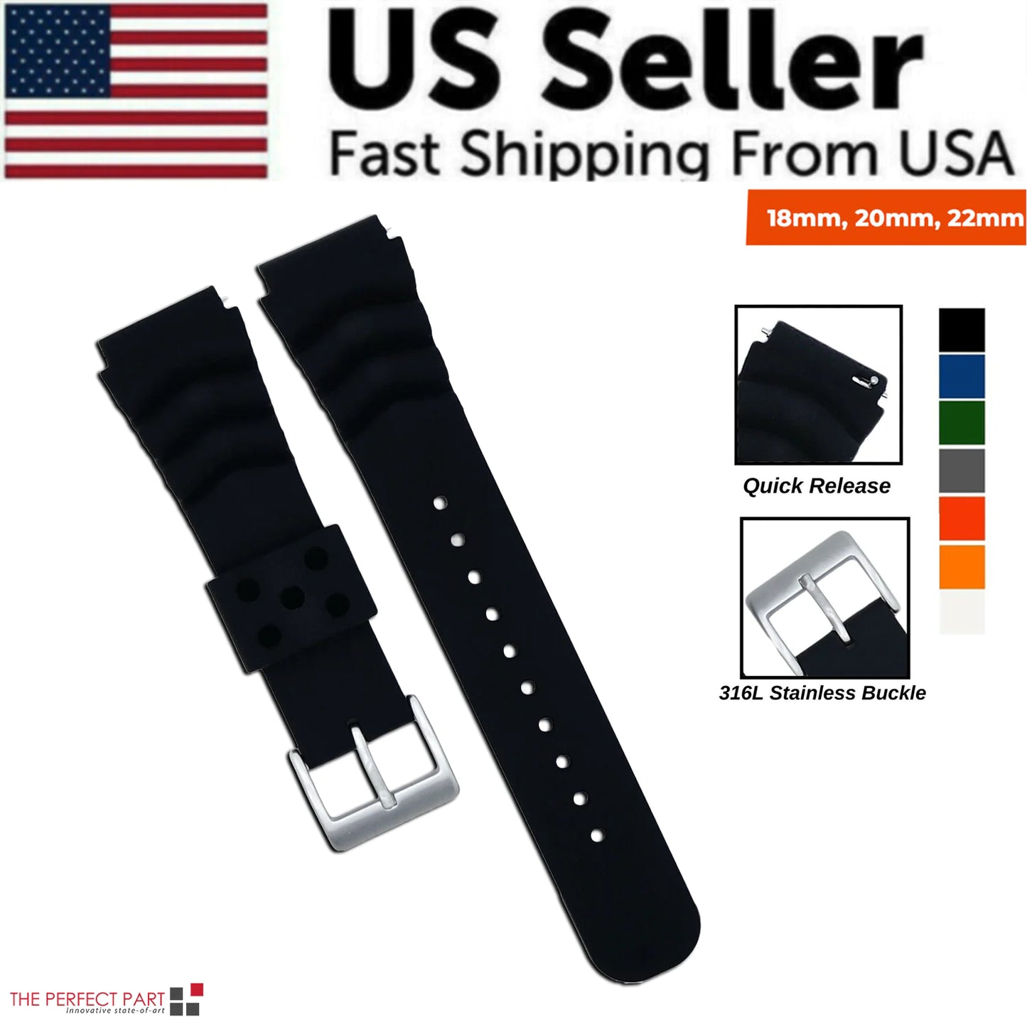 18mm 20mm 22mm Soft Silicone Watch Band Divers Replacement Strap Quick Release