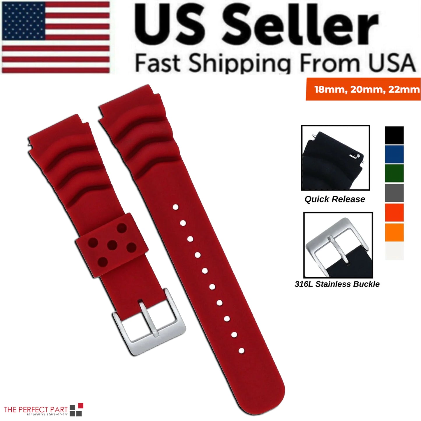 18mm 20mm 22mm Soft Silicone Watch Band Divers Replacement Strap Quick Release