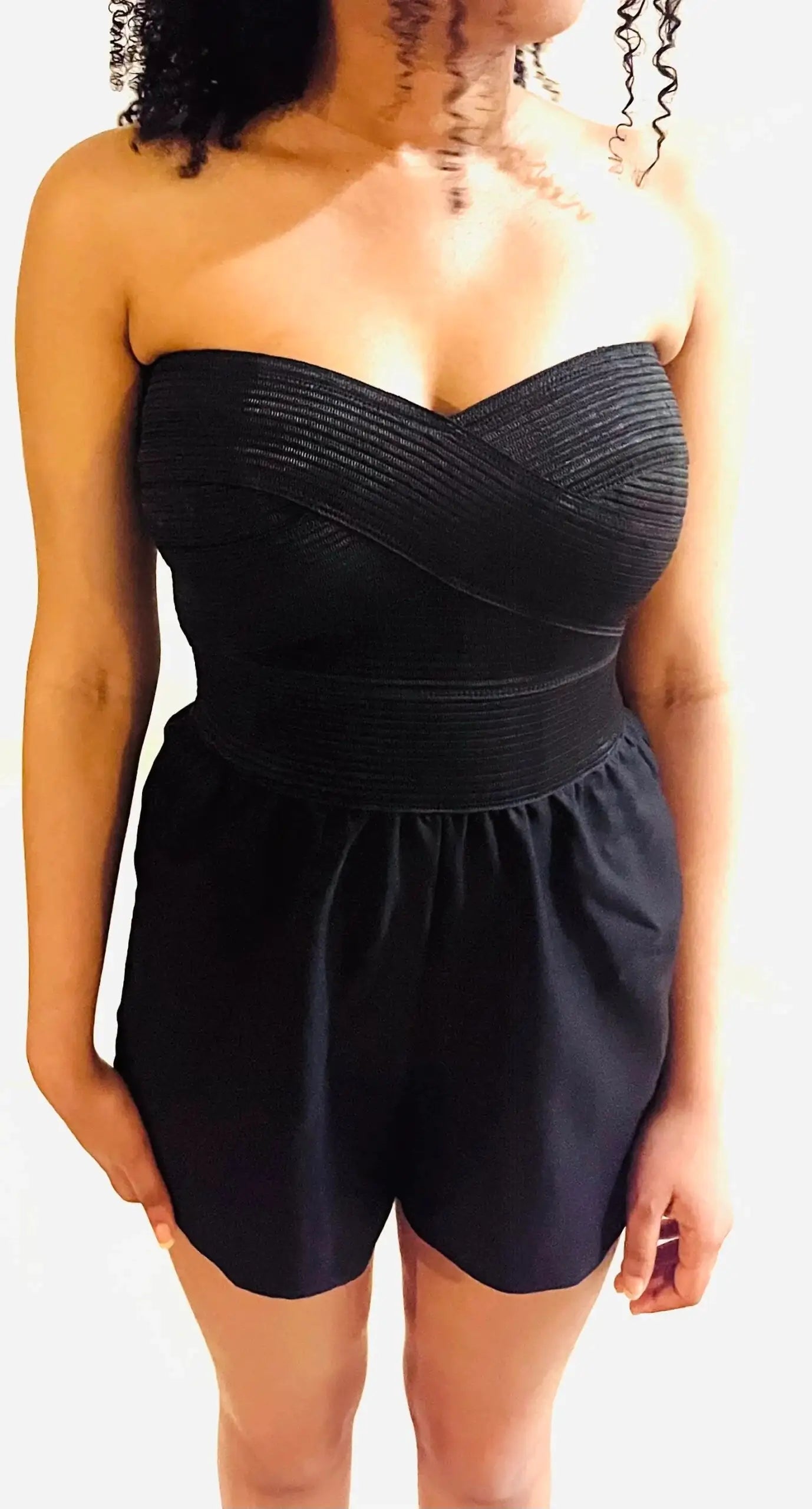 Women Chic Strapless Romper- Black