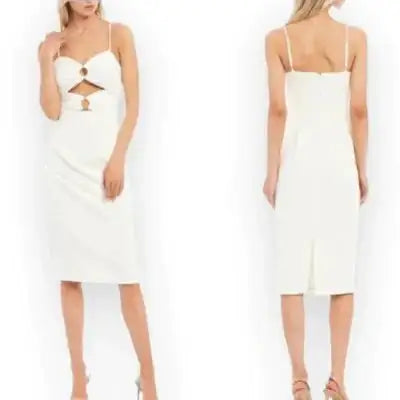 Gianni Bini White Midi Dress Abby Sweetheart Neck Slit Cut Out Midi Dress