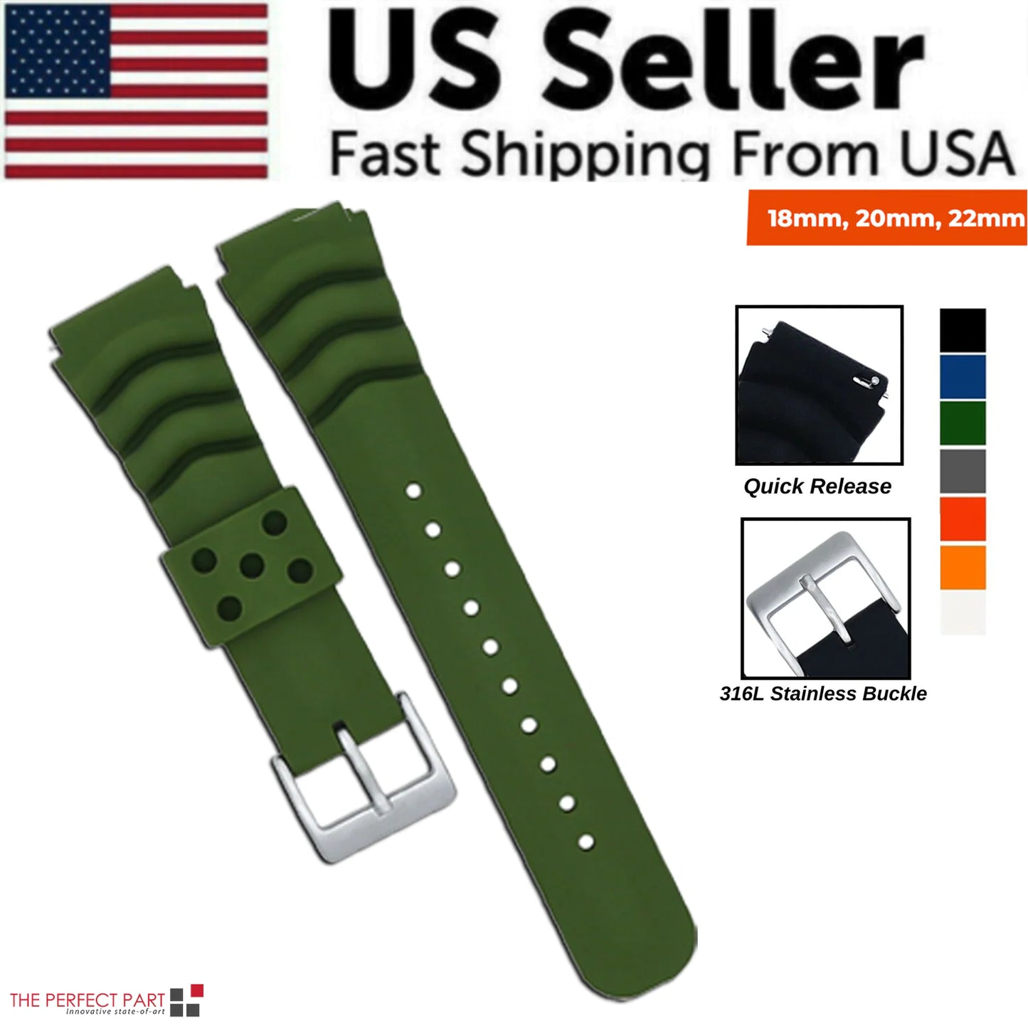 18mm 20mm 22mm Soft Silicone Watch Band Divers Replacement Strap Quick Release